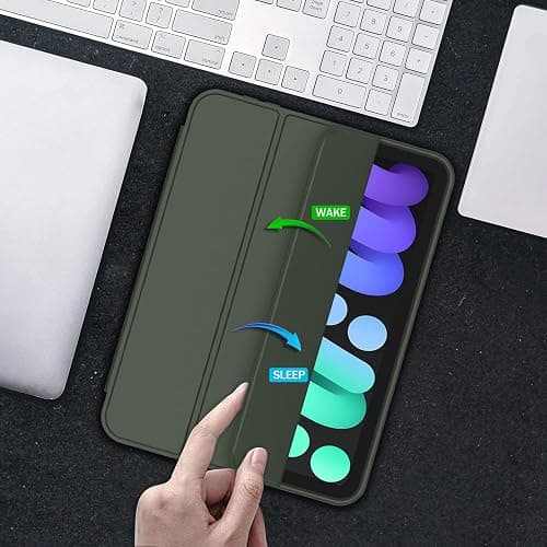 iMieet iPad mini 7 Case 2024 (A17 Pro), iPad mini 6 Case (8.3-Inch,2021 Model), iPad mini 7th/6th Generation Case with Pencil Holder, Trifold Stand Smart Case with Soft TPU Back,Dark Green thumbnail 5