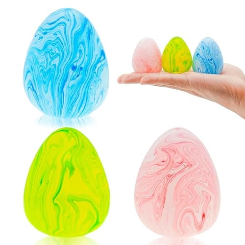 Easter Egg Squishy Fidget Toys, 3 Pack Stress Relief Sensory Toys for Kids & Adults, Colorful Marbled Squishy Balls, Easter Basket Stuffers, Party Favors & Gifts for Easter Celebrations - Image 1