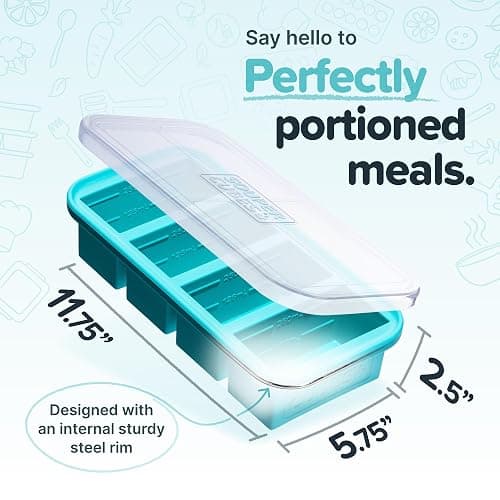 Souper Cubes 1 Cup Silicone Soup Freezer Molds with Lids - Soup Cubes with Steel Reinforced Rim - Perfect for Freezing Broth, Rice, Individual Portions, Meal Prepping and More - Aqua - 2-Pack thumbnail 2