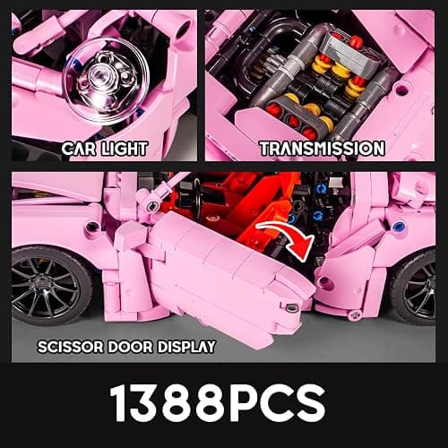 GOTIMON Pink Sports Car Building Blocks Set Toy, Collectible MOC Car Model, Building Blocks for Adults and Kids (1388 PCS) thumbnail 3
