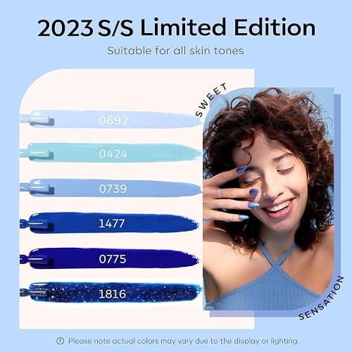 Modelones Blue Gel Nail Polish Set, 6 Colors Royal Blue Sky Blue Glitter Navy Blue Nail Gel Polish Kit Light to Dark Shades Soak Off Gel Nail Art Salon Design Home Manicure Holiday Gifts for Women Girls thumbnail 3