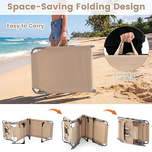COSTWAY Tanning Chair with Face Hole, Folding Beach Lounge Chair with 4-Position Adjustable Backrest, Pillow & Side Pocket, Foldable Chaise Lounge Chair Outdoor for Sunbathing, Camping (1, Beige) thumbnail 6