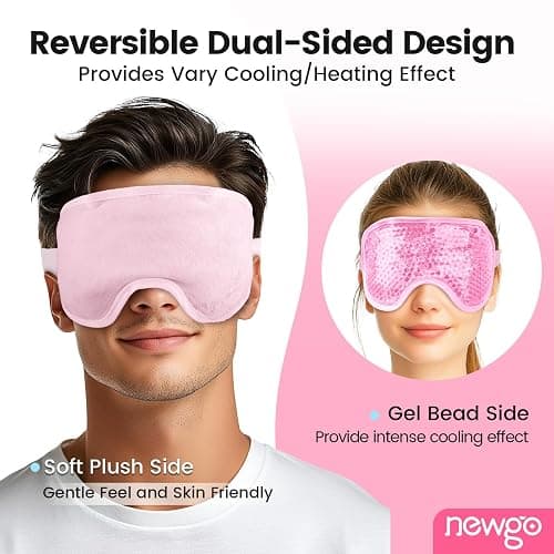 NEWGO Cooling Gel Cold Eye Mask for Puffy Eyes, Reusable Ice Pack with Soft Plush Backing for Dark Circles, Migraine, Stress Relief - Pink thumbnail 4
