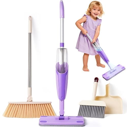 Kids Cleaning Toy Set,Purple Mini Spray Mop Montessori Toys Pretend Play Cleaning Tool for Toddlers with Spray Mop & Kids Broom Dustpan Set Cleaning Toys Gift for Toddlers Girls Boys Age 3+ - Image 1
