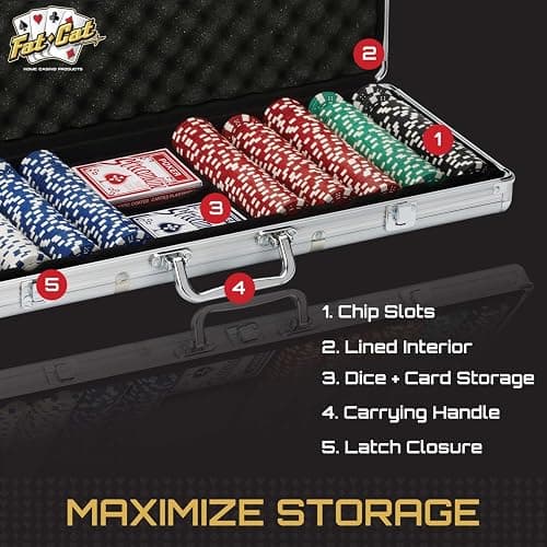 Fat Cat 11.5 Gram Texas Hold 'em Claytec Poker Chip Set with Aluminum Case, 500 Striped Dice Chips thumbnail 6