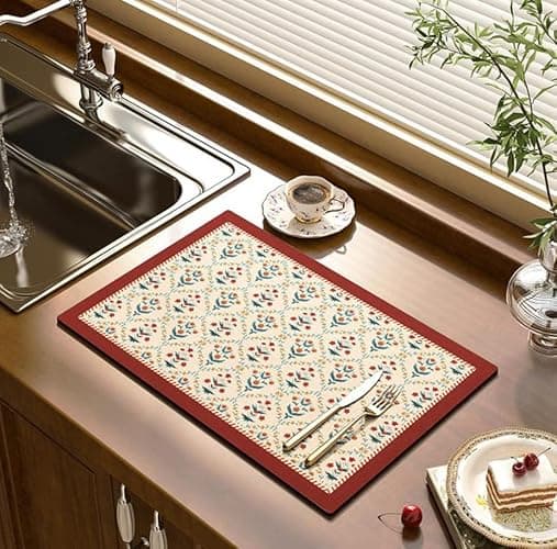 Cciphy Cute Coffee Maker Mat for Countertops Bar Accessories, Colorful Dish Drying Pad for Kitchen, Absorbent Quick Drying Mat, 12 X16 inch (Color C, 16"x12") thumbnail 2