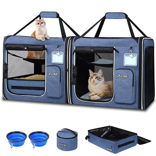 Petskd 2 in 1 Double Cat Car Travel Carrier with Litter Box, 38"x17"x18" Portable Dual Extra Large Cat Carrier for Multiple Cats with Zipper Locks for Moving Across The Country - Image 1