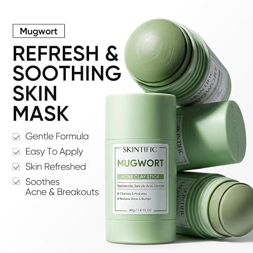 SKINTIFIC Mugwort Clay Stick Mask for Face, Redness Soothing & Breakout Control with Centella and Salicylic Acid, Gentle Exfoliating, Vegan Skincare, Wash-Off Facial Mud Mask thumbnail 3