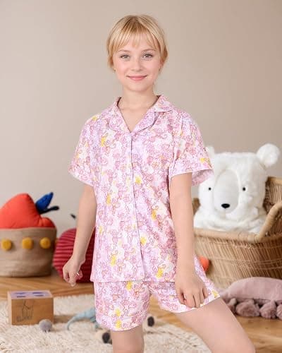 HMPEAIIY Cute Monkey Pajamas Set for Girls, Kids Summer Button Down Matching Y2k Loungewear PJs Christmas Thanksgiving Gift thumbnail 4