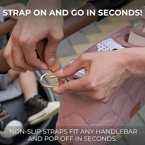 Beautiful Stroller Caddy Organizer With 2 Cup Holders – Luxury Stroller Bag, Universal Fit, Leather Straps & Zipper Pocket – Spacious Accessories Perfectly Fits Doona, Nuna & Uppababy Strollers thumbnail 3