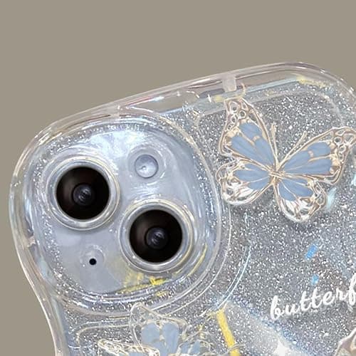 Cutecasee Compatible with iPhone 14 Case for Women/Girls, Cute Butterfly Glitter Bling with Bracelets Anti-Scratch Shockproof Case for iPhone 14, Blue with Bracelets thumbnail 3