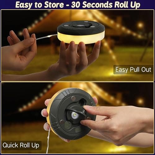 Camping String Lights, Outdoor String Lights with 8 Lighting Modes, Rechargeable String Light Camping 2 in 1, Waterproof Portable Stowable USB Camping Lights for Camping, Yard, Party Decor 32.8 ft thumbnail 7