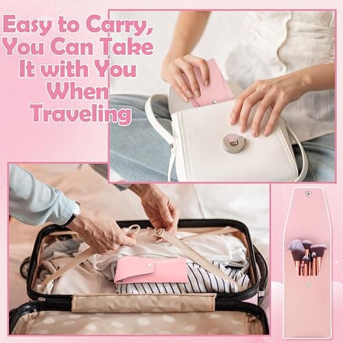 20PCS Travel Makeup Brush Set,10 Pcs Small Makeup Brushes with Mirror,Storage Bag and 8PCS Makeup Sponges for Home,Travel, Party thumbnail 6