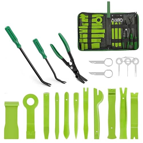 GOOACC 19Pcs Trim Removal Tool Set Panel Fastener Clips Removal Automotive Plastic Upholstery Pliers Removal Install Removal Car Tool with Storage Bag for Trim Panel Audio Clip Pliers Terminal-Green - Image 1