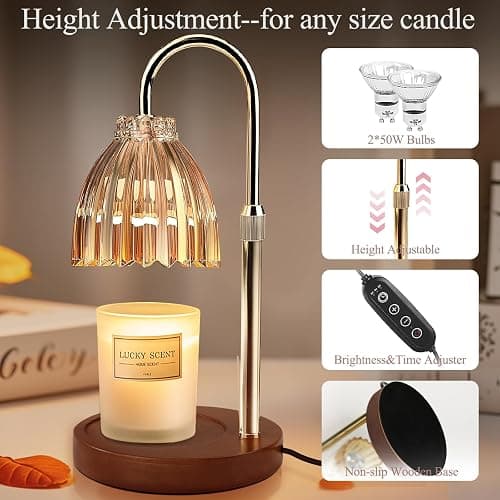 YudouTech Candle Warmer Lamp, Adjustable Height Electric Candle Warmer Light with Timer and Dimmer Stylish Design for New Home Office Modern Décor Gifts thumbnail 2