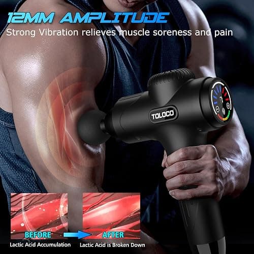 TOLOCO Massage Gun Deep Tissue, Percussion Massage Gun with 10 Replacement Heads, Super Quiet Portable Electric Massager for Athletes, Relax, Black thumbnail 4