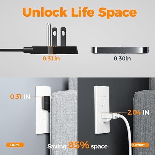 Surge Protector Flat Extension Cord 10FT, TESSAN Flat Plug Power Strip with 4 Outlets 3 USB Ports (1 USB C), 900 Joules Protection, Multiple Wall Outlet Extender Suitable for Home Office Dorm, Black thumbnail 6