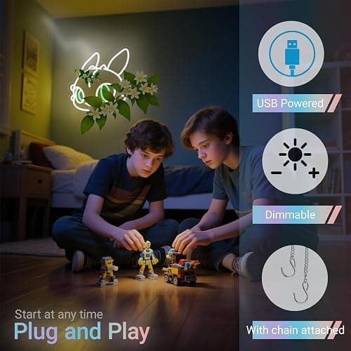 KAQRI Dragon Neon Sign, LED Light for Wall Decor, Fantasy Bedroom Decor for Kids & Gamers, 13" x 12.4", Dimmable USB Powered, White Green(plants not included) thumbnail 2