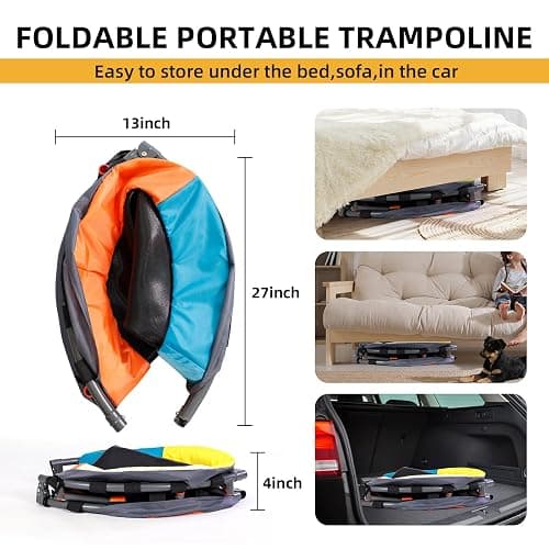 3FT Foldable Trampoline for Kids - 36” Mini Small Trampoline with Handle Bar, Height-Adjustable, Max Load 100LBS, Ideal for Toddler Baby Jumping Mats & Outdoor Workout Adventures - 36" Toddler Trampoline thumbnail 3