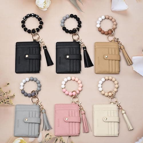 BAOSIWA Silicone Bracelet Keychain Wallet for Women Wristlet Card Holder Slim RFID Wallet with Zipper Pocket thumbnail 7