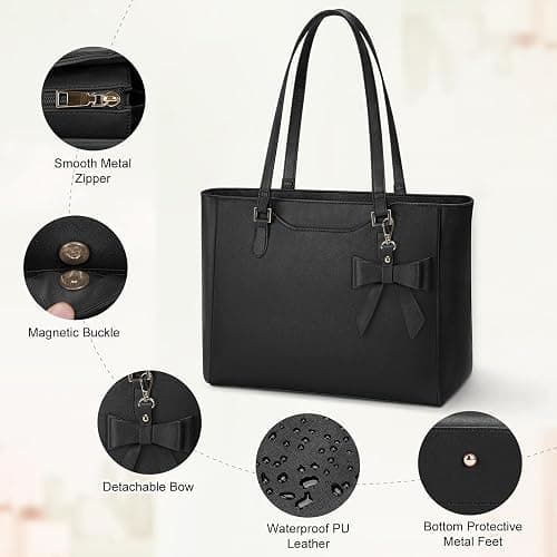 KTMOUW Handbags for Women Large Capacity PU Leather Tote Bags for Women with Zip, Shoulder Bag Ladies Handbag Tote Bag for School Work Travel Shopping Black thumbnail 5