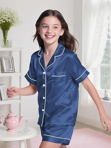 BINPAW Girls Pajama Set Silk Pajamas Satin Pjs Short Sleeve Sleepwear thumbnail 3