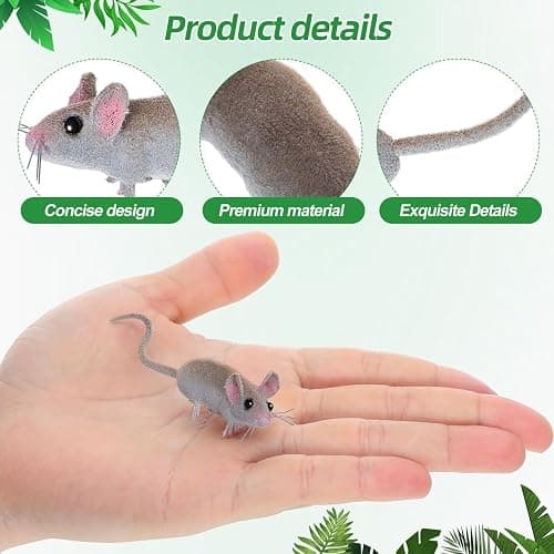 JOINPAYA 5Pcs Realistic Fake Rats, Mice Figurines Animal Mouse Prank Prop | Mini Flocked Plush Rats Toys for Indoor Halloween Ornaments, Practical Jokes, or Engaging Kitten Activities, Gag Gift Setups thumbnail 4