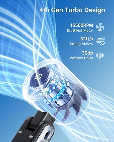 Bearwind Portable Handheld Turbo Fan - 5 Gear High Speed 4000mAh Rechargeable Mini Personal Hand Fan Blow Cold Air, Battery Operated Travel Essentials, Beach Vacation, Gifts for Women, Men (Black) thumbnail 2