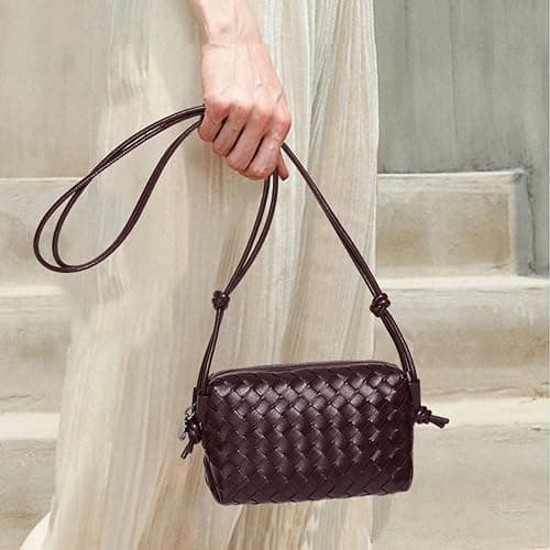 JKBIYU Small Woven Leather Crossbody Bag for Women, Cute Knotted Strap Purse, Lightweight Zipper Handbag for Daily Commute thumbnail 3