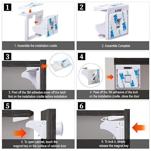 Safety Locks, Magnetic Safety Locks, Invisible Safety Latch Lock for Cupboard, Cabinet and drawer, Child Proof, Easy to Install Kit, With Extra 3M Adhesive Tapes,10 Locks 2 Keys thumbnail 3