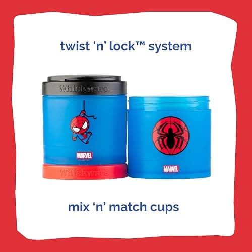 Whiskware Marvel Stackable Snack Containers for Babies, Kids, and Toddlers, 3 Stackable Snack Cups for School or Travel, Formula Friendly, Cupholder Friendly, Spider-Man thumbnail 3