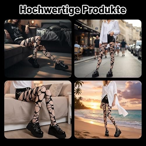 WangVipfei Emo Strumpfhosen Damen, 2 Paar Schwarze Ripped Strumpfhose, Y2K Accessoires für Gothic Punk Style, Grunge Mode für Party und Alltag thumbnail 7
