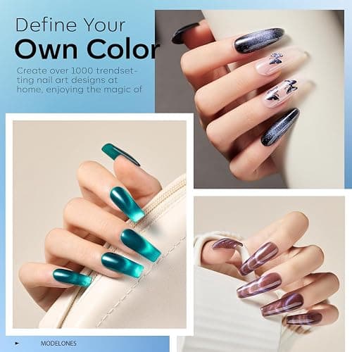 Modelones Cat Eye Gel Nail Polish Set, 6 Colors Christmas Winter Holographic 9D Glassy Cat Eye Glitter Gel Polish Set Black Blue Purple Green Nail Polish Kit with Magnet Soak Off LED Nail Art DIY Gift thumbnail 3