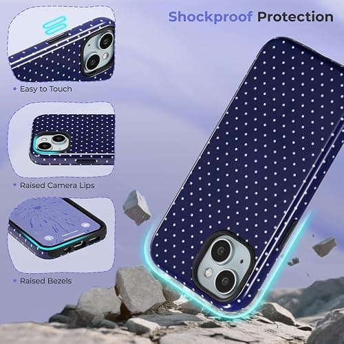 ZTOFERA for iPhone 15 Case Fit for MagSafe, Dots Pattern-Navy Blue | Cute Polka Dot Pattern | Built in Magnetic Support Magnetic Accessory | Hard PC Back+Soft Layer Dual Protective Phone Case thumbnail 4
