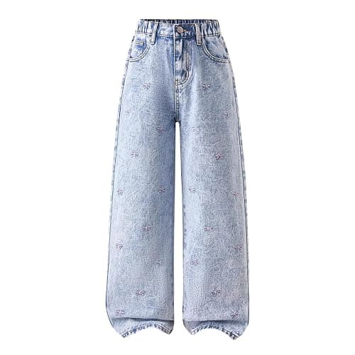 Baggy Jeans for Girls Cute Bow Jeans Y2K Wide Leg Elastic Waist Ripped Denim Pants Teens Back to School Trousers - Image 1