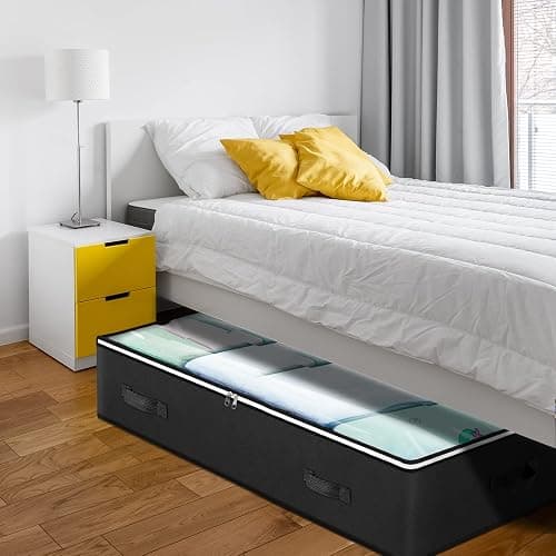 Budding Joy 90L Under Bed Storage Containers, Closet Organizers and Storage Bins, Foldable Underbed Storage Bags for Blankets, Towels, Comforter, Sweaters, Pillows, Linen Sheets, Wrapping Paper，Black thumbnail 2