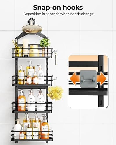 ODesign 4 Tier Height-Adjustable Shower Caddy Hanging Anti-Swing-Over The Shower Head Caddy-Sho wer Storage Organizer Bathroom Shelves Basket Caddies-Black thumbnail 9