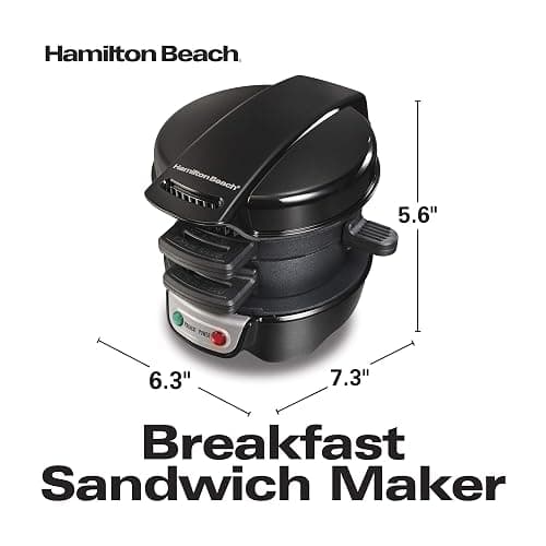 Hamilton Beach Breakfast Sandwich Maker with Egg Cooker Ring, Customize Ingredients, Perfect for English Muffins, Croissants, Mini Waffles, Perfect White Elephant Gifts, Black (25477) thumbnail 2