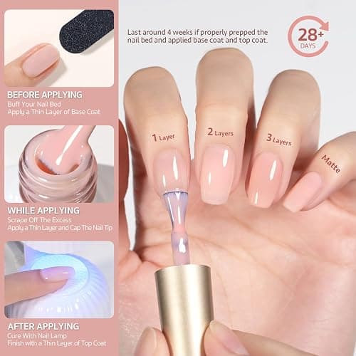 GAOY Milky White Jelly Nude Gel Nail Polish Set, 6 Transparent Colors Sheer Pink Orange Soak Off UV Light Cure Gel Polish Kit for Salon and Nail Art DIY at Home thumbnail 5