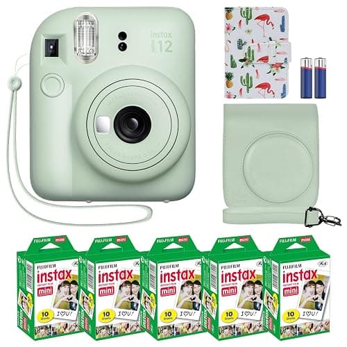 Polaroid Camera + MiniMate Accessory Bundle & Compatible Custom Case + Fuji Instax Film Value Pack (50 Sheets) Flamingo Designer Photo Album (Mint Green) - Image 1