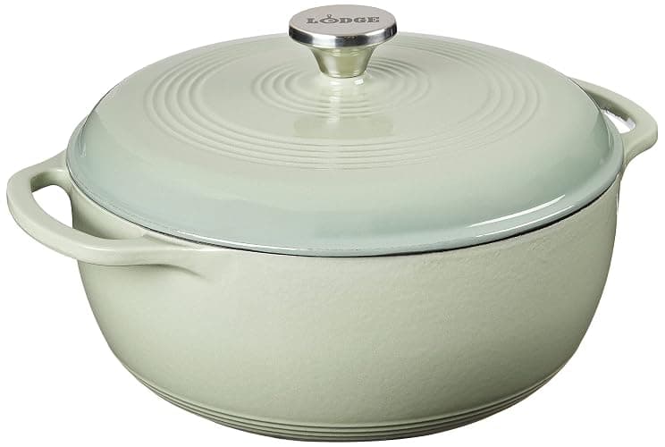 Lodge 6 Quart Enameled Cast Iron Dutch Oven with Lid – Dual Handles – Oven Safe up to 500° F or on Stovetop - Use to Marinate, Cook, Bake, Refrigerate and Serve – Desert Sage - Image 1
