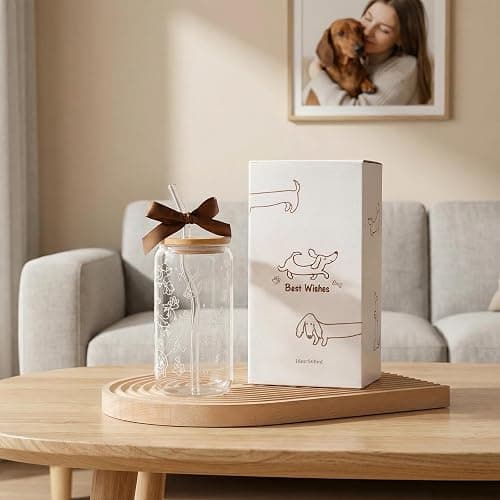Dachshund Gift for Women, Funny Wiener Dog Gifts Glass Cup with Lid & Straw Coffee & Smoothie Tumbler for Weenie Lovers Dog Owners Pet Moms Wife teens Friend Sister for Mother’s Day Birthday thumbnail 4
