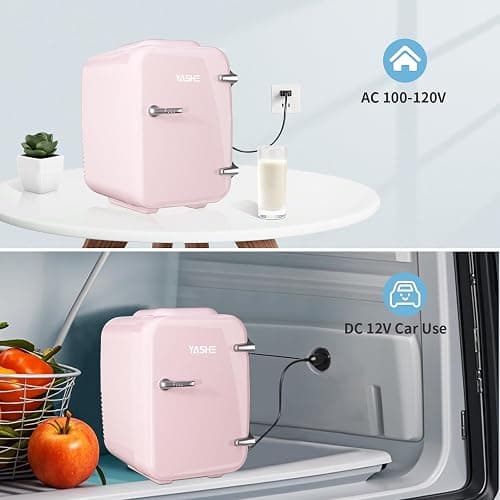 YASHE Mini Fridge for Bedroom, 4 Liter/6 Cans Small Fridge, 110V AC/ 12V DC Thermoelectric Cooler and Warmer Mini Fridge for Drink Office Dorm Car, Pink thumbnail 6