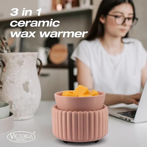 VICTORIA AROMA Ceramic Wax Melter 3-in-1 Candle Warmer for Scented Wax - Electric Fragrance Burner for Home, Office, Bedroom - Gift & Décor（Pink） thumbnail 2