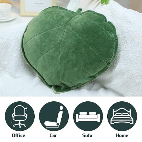 Yookeer 2 Pcs Leaf Shaped Throw Pillow 3D Leaves Plant Decorative Throw Pillows for Couch Living Room Bedroom Sofa Home Decoration, 16 x 16 Inch(Dark Green) thumbnail 3