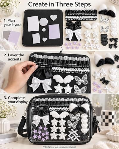 68Pcs DIY Ita Bag Accessories Kit, Black and White Craft Embellishments thumbnail 6