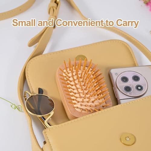 Maji Mama Handmade Natural Wooden Hair Brush Hairbrush with Bamboo Pins Massage Scalp & Detangling All Hair Types For Hair Growth,Scalp Massager Mini Brush No Handle Design thumbnail 8