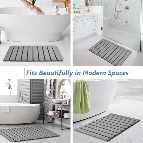 AWW Foldable Stone Bath Mat, Super Absorbent Diatomaceous Earth Mats, Non-Slip 23.6 x 15.5 Inch Quick Drying Mat, Compact and Easy to Store Bath Mats for Bathroom, Easy to Clean, Grey thumbnail 6