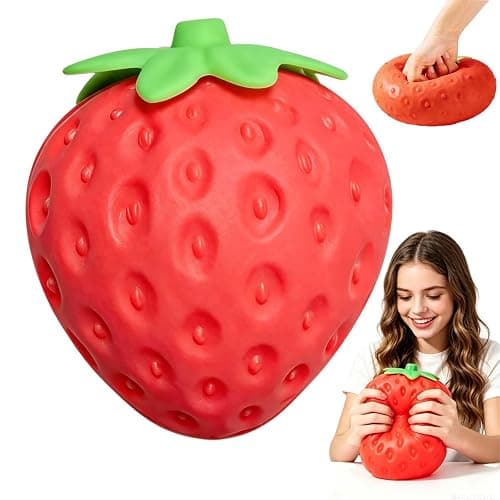 8in Giant Strawberry Squishy, Giant Jumbo Big Cute Realistic Strawberry Stress Ball Soft Strawberry Squishys Slow Rising Stress Ball for Anxiety Stress Party Favors - Image 1