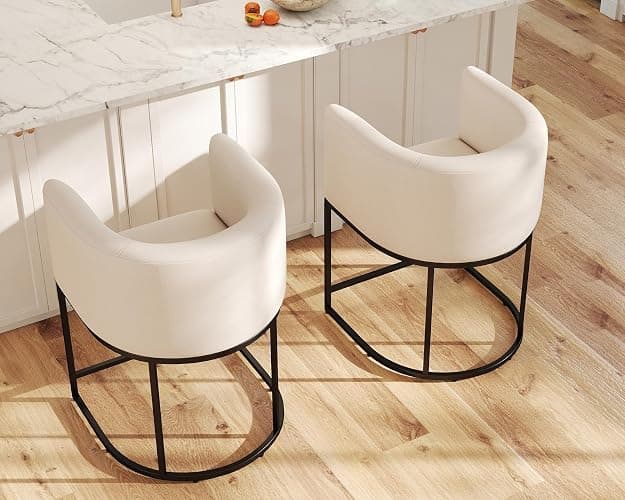 HNY Modern Counter Height Linen Fabric Upholstered Counter Stools Set of 2, 24 Inch Kitchen Island Stool with Black Tubular Frame, Cream - 2 - 24inch Cream,black Base thumbnail 3